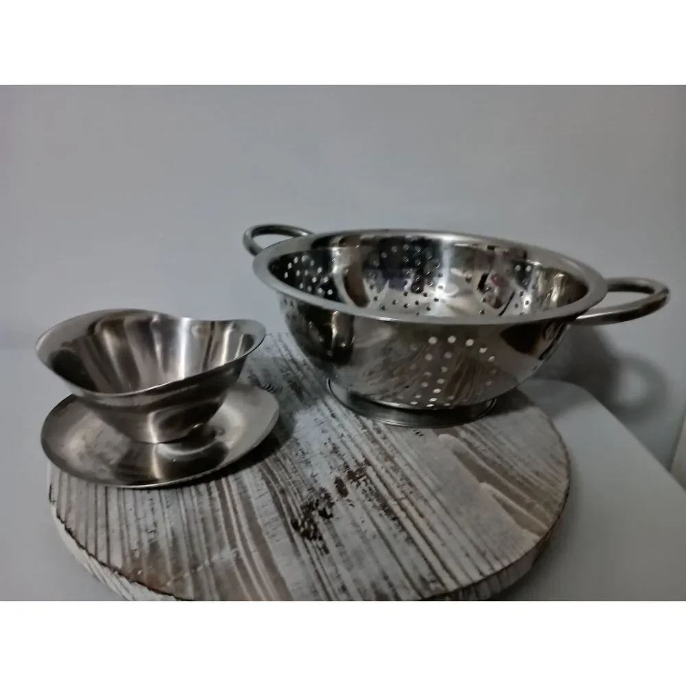 Silver-Plated Colander/Strainer and Stainless Steel Gravy Boat